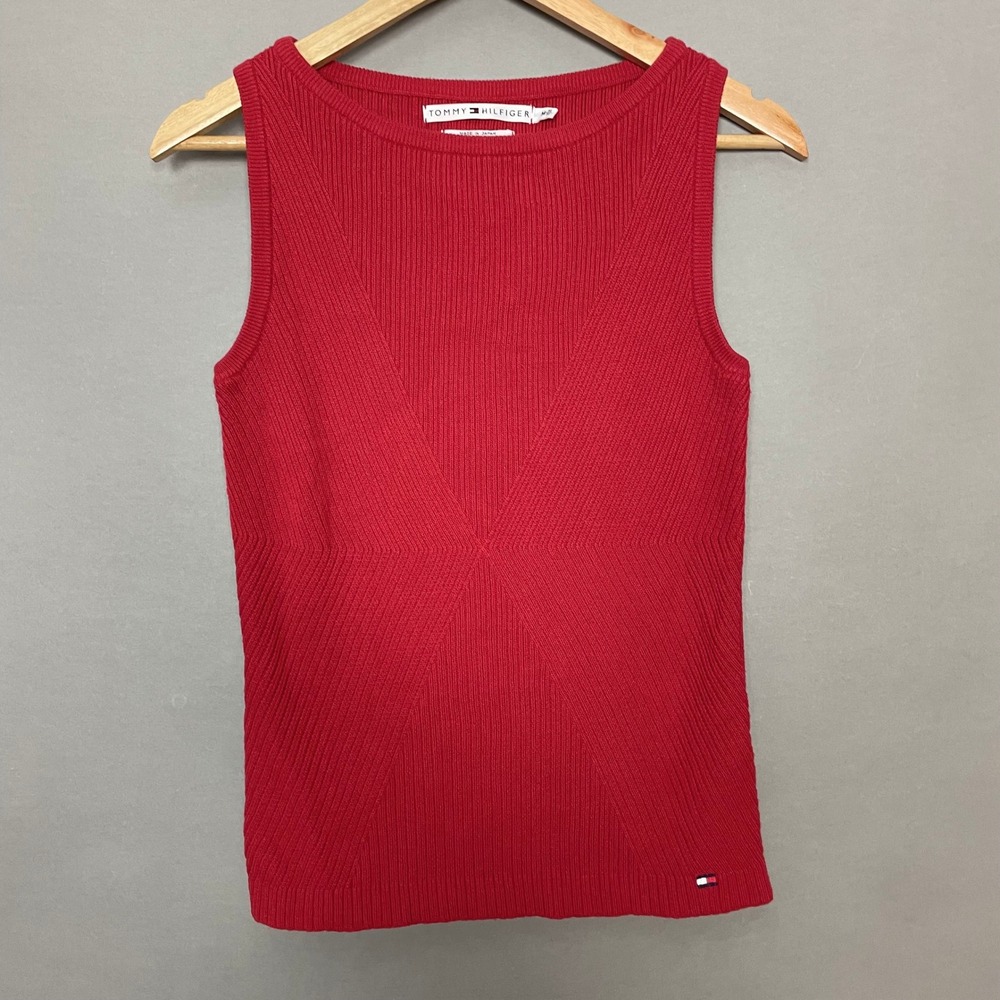 Vintage Tommy Hilfiger Sweater Tank Top Ribbed Cotton Boat Neck Made in Japan